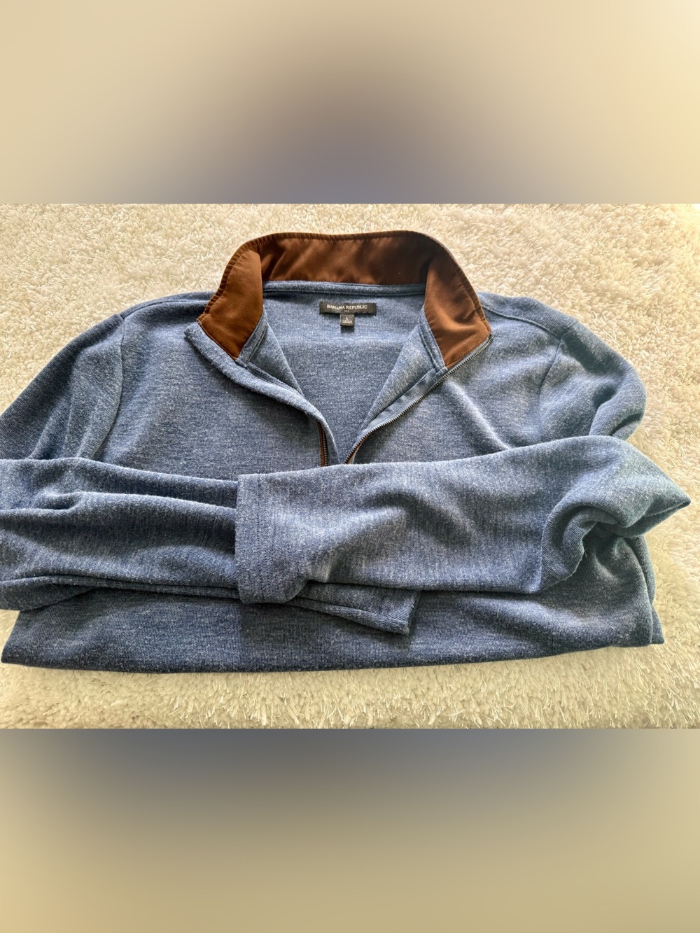 Banana Republic Men’s Heather Blue 1/4 Zip-Up Sweater